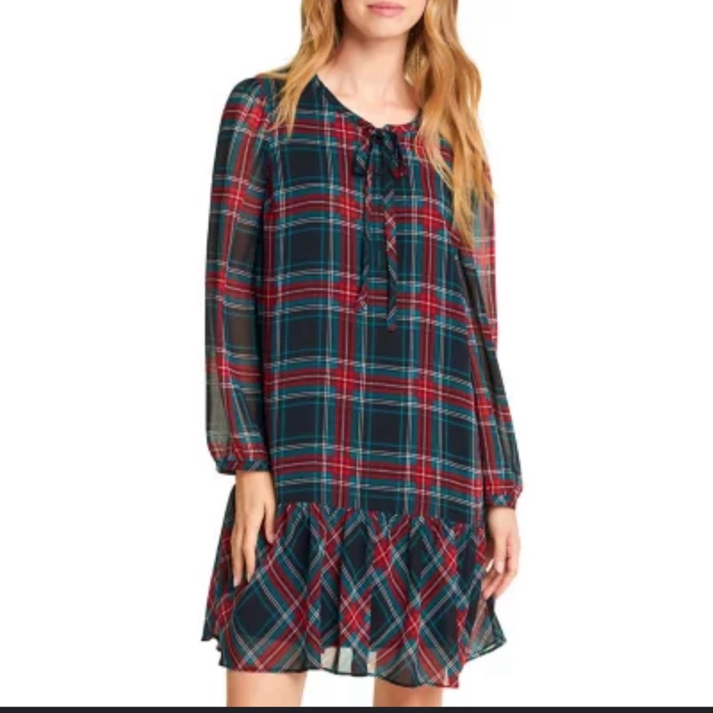 Draper James Tiered Dress XXL Red Tartan Plaid Long Sleeve Lined New Holiday